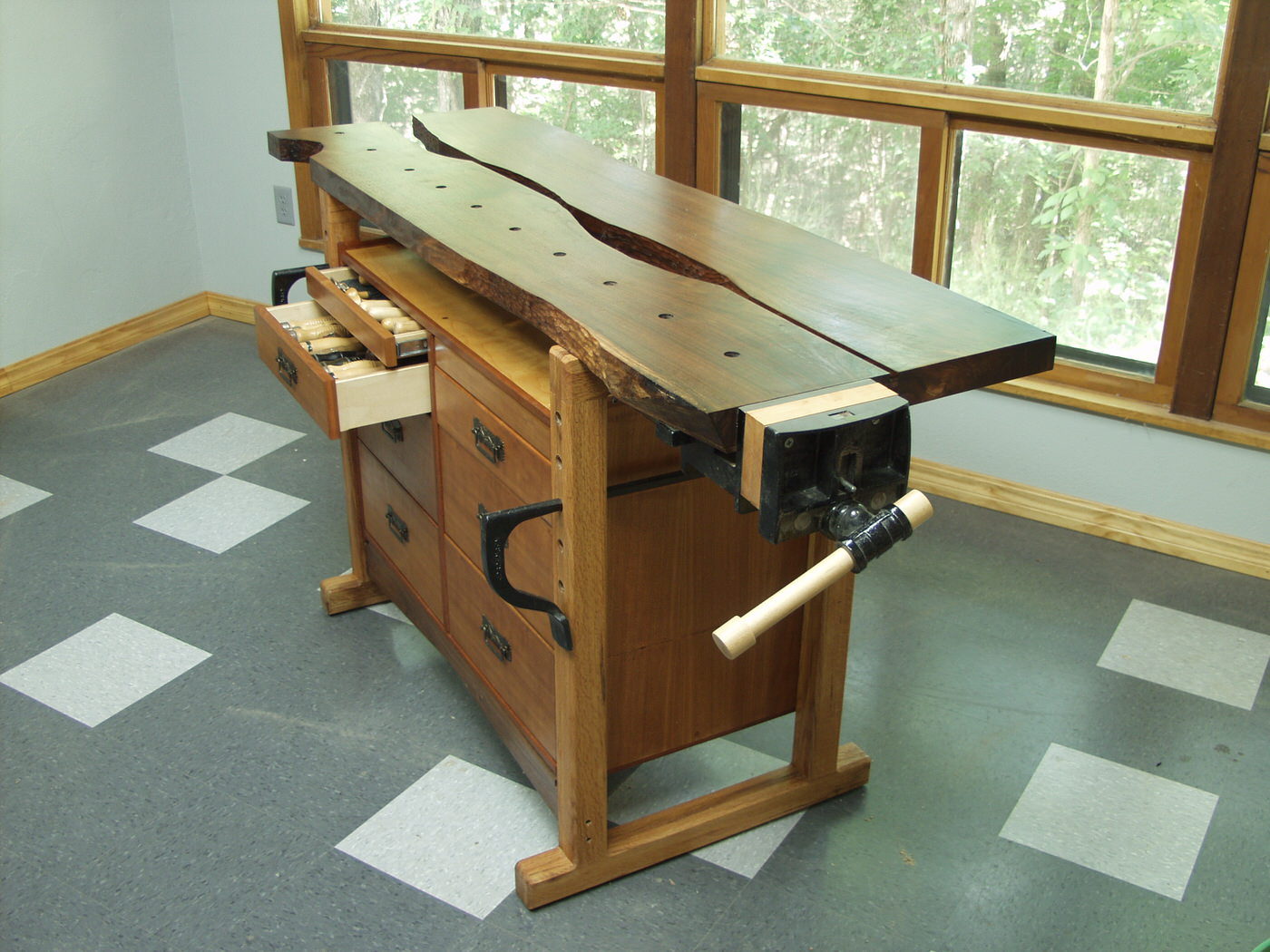 Walnut and cherry workbench