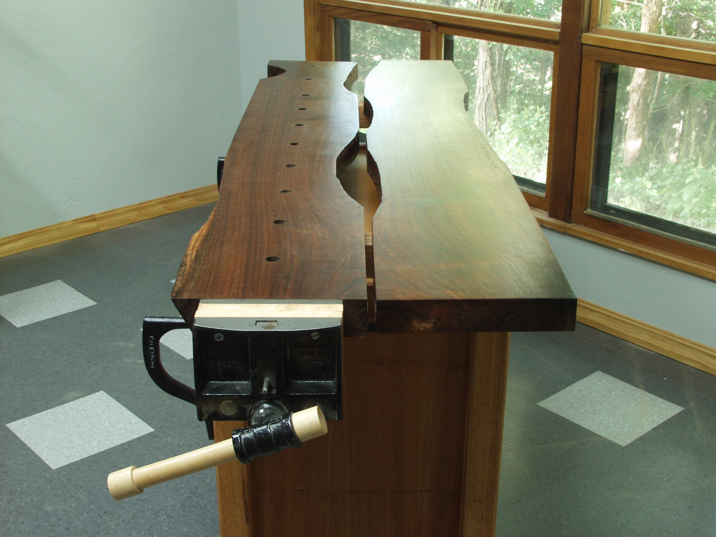 Walnut plank benchtop.