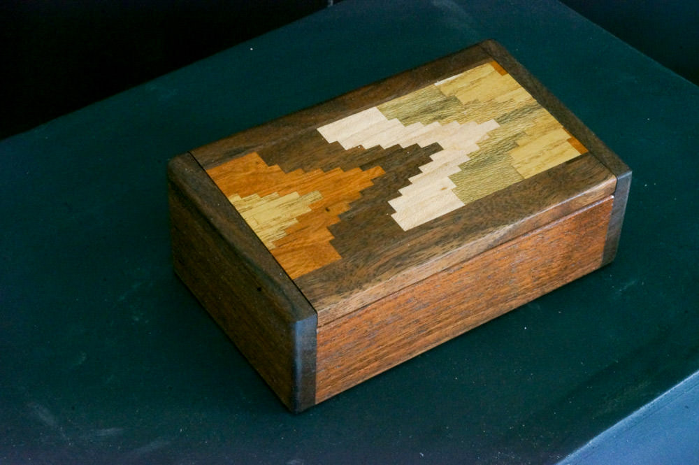 Walnut box with patterned inlay