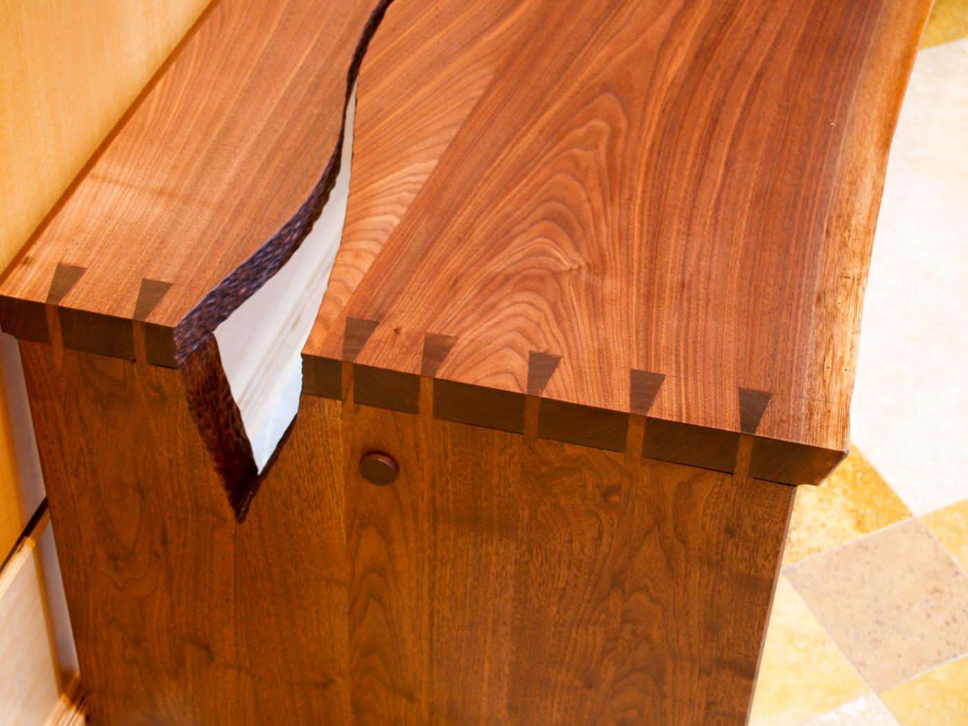 walnut bench with dovetails.